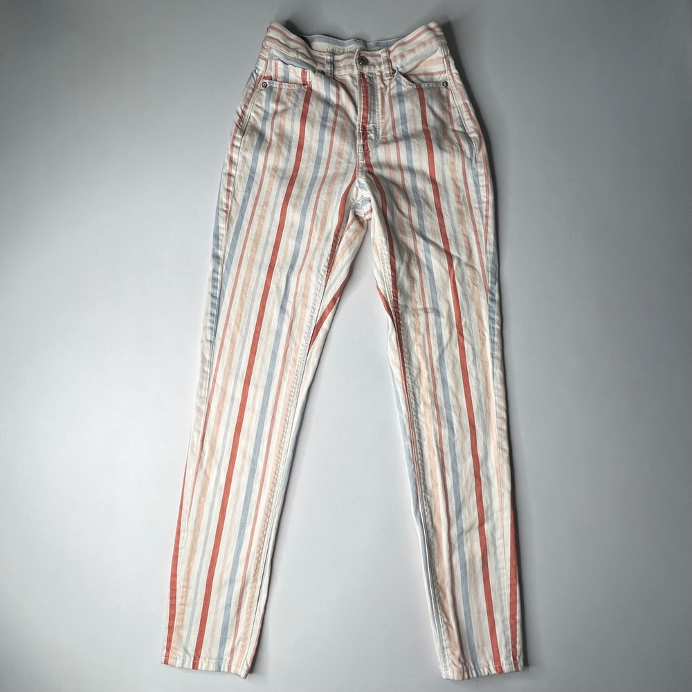 American Eagle Women's Striped High Rise Skinny Jeans Orange Blue White 00